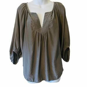 Alice & Trixie gray silk drapey blouse v neck